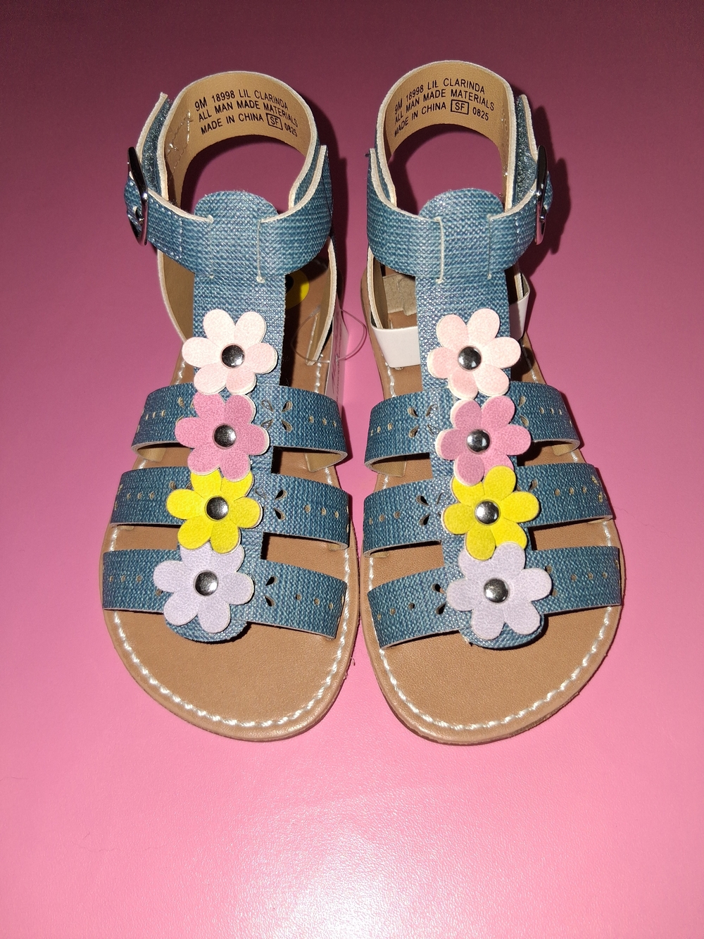 NWTS Rachael Shoes Blue Girls Floral Strap Sandals with Multicolor Flowers 9T
